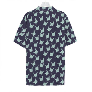 Blue Origami Crane Pattern Print Hawaiian Shirt