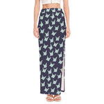 Blue Origami Crane Pattern Print High Slit Maxi Skirt