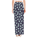 Blue Origami Crane Pattern Print High Slit Maxi Skirt