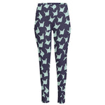 Blue Origami Crane Pattern Print High-Waisted Pocket Leggings