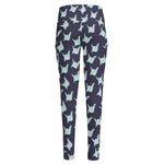 Blue Origami Crane Pattern Print High-Waisted Pocket Leggings