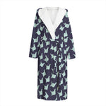 Blue Origami Crane Pattern Print Hooded Bathrobe