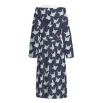 Blue Origami Crane Pattern Print Hooded Bathrobe