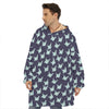 Blue Origami Crane Pattern Print Hoodie Blanket