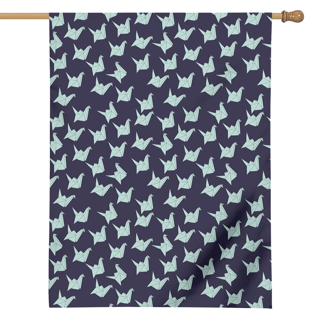 Blue Origami Crane Pattern Print House Flag