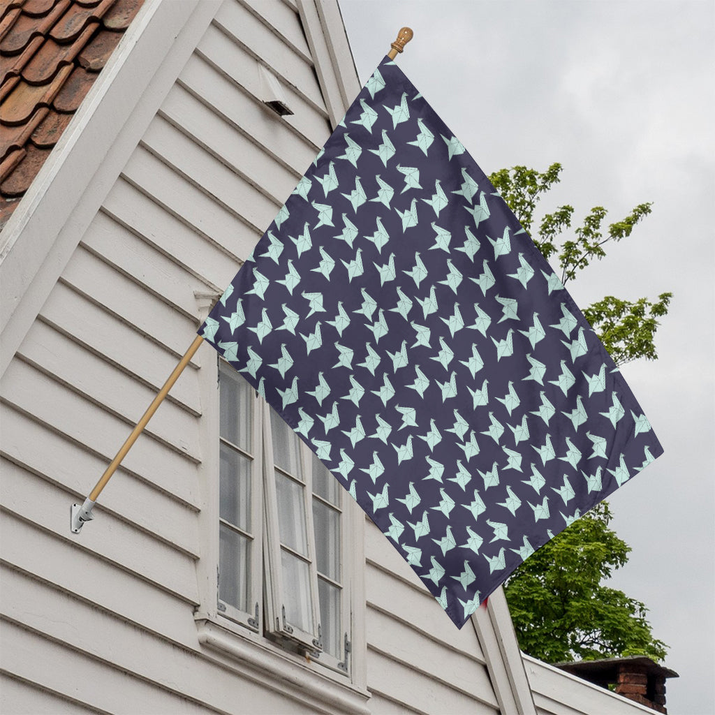 Blue Origami Crane Pattern Print House Flag