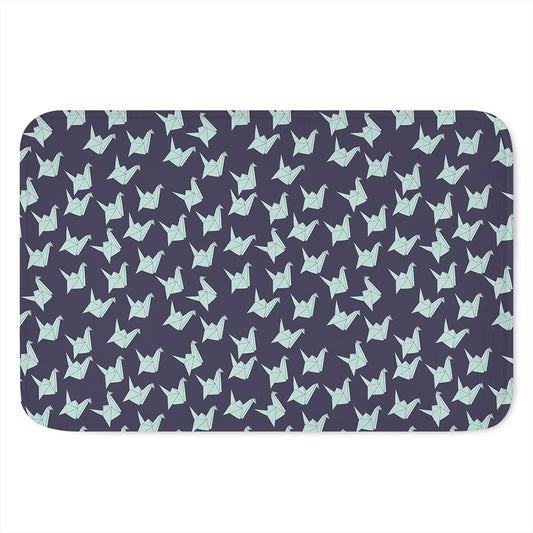Blue Origami Crane Pattern Print Indoor Door Mat