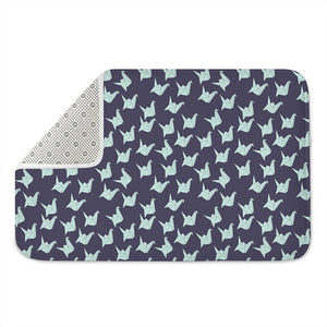 Blue Origami Crane Pattern Print Indoor Door Mat