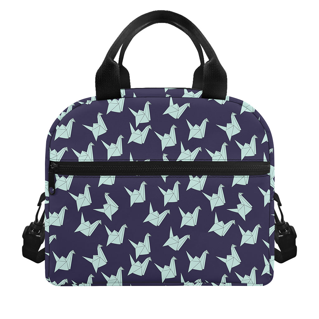 Blue Origami Crane Pattern Print Insulated Lunch Bag