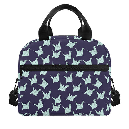 Blue Origami Crane Pattern Print Insulated Lunch Bag