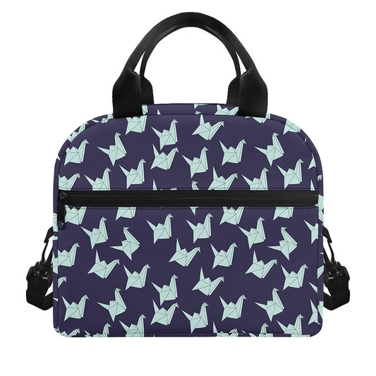 Blue Origami Crane Pattern Print Insulated Lunch Bag