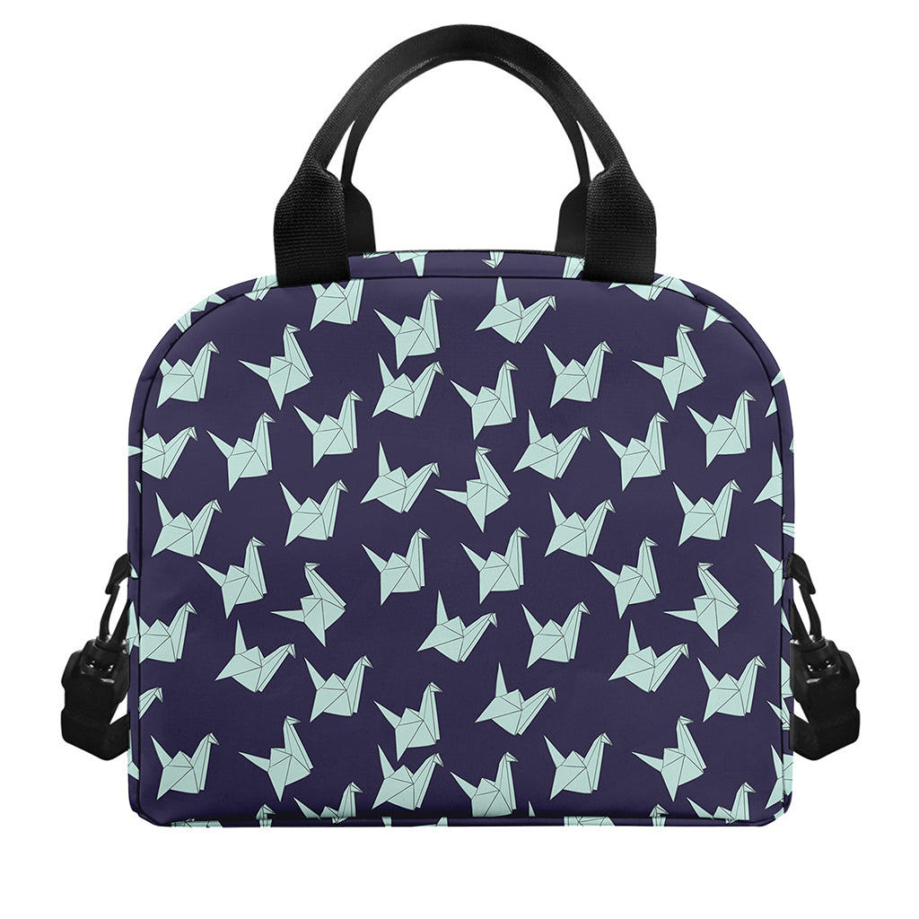 Blue Origami Crane Pattern Print Insulated Lunch Bag