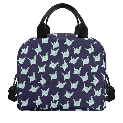 Blue Origami Crane Pattern Print Insulated Lunch Bag