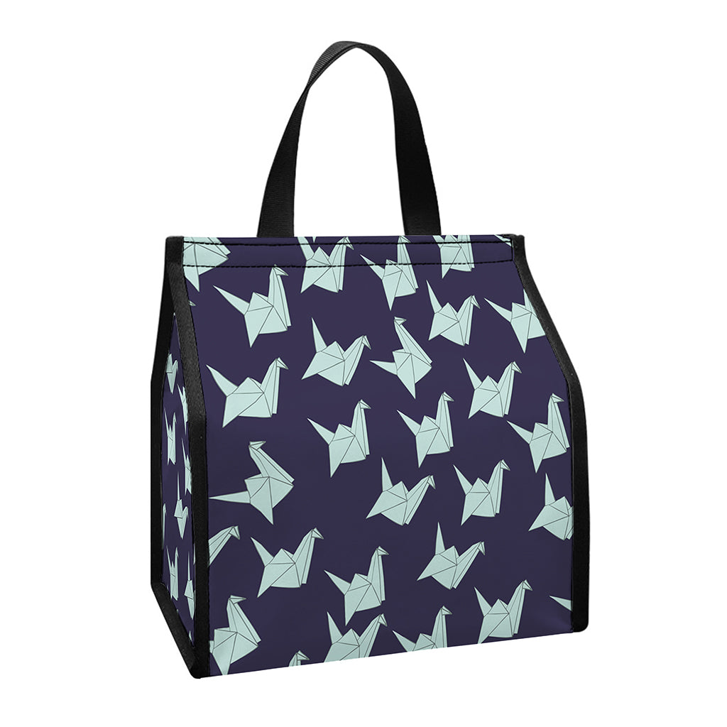 Blue Origami Crane Pattern Print Insulated Lunch Tote