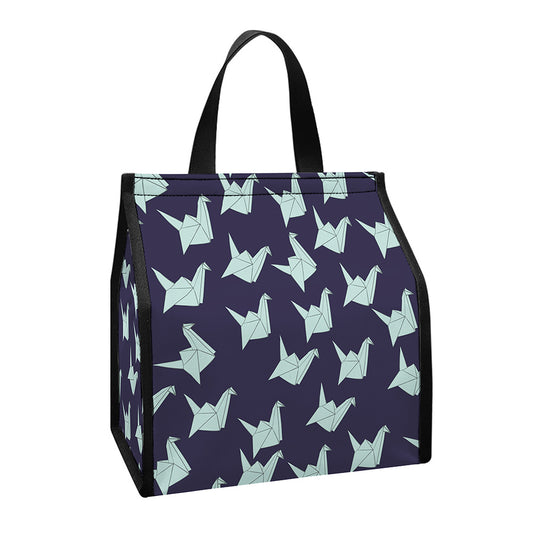 Blue Origami Crane Pattern Print Insulated Lunch Tote