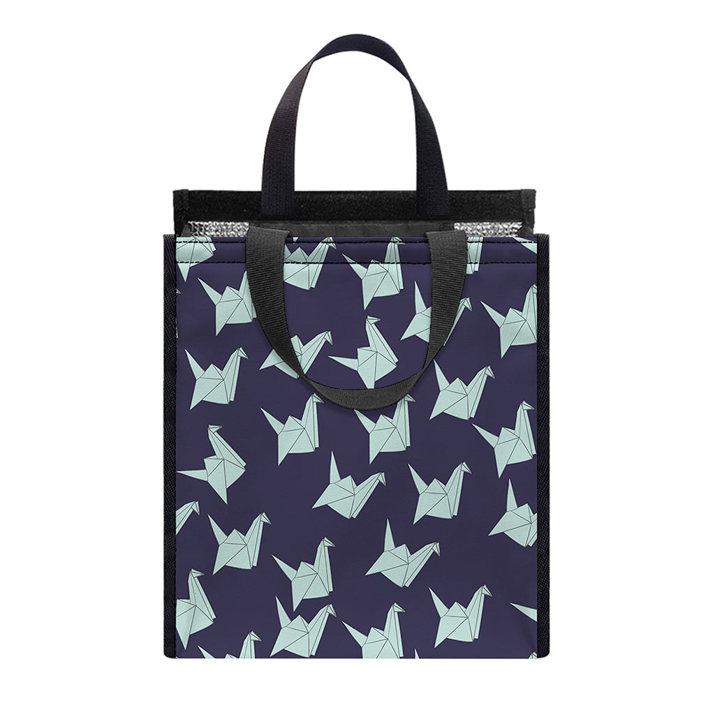 Blue Origami Crane Pattern Print Insulated Lunch Tote