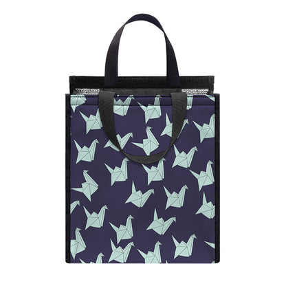 Blue Origami Crane Pattern Print Insulated Lunch Tote