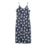Blue Origami Crane Pattern Print Jersey Midi Cami Dress