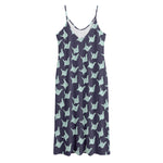 Blue Origami Crane Pattern Print Jersey Midi Cami Dress