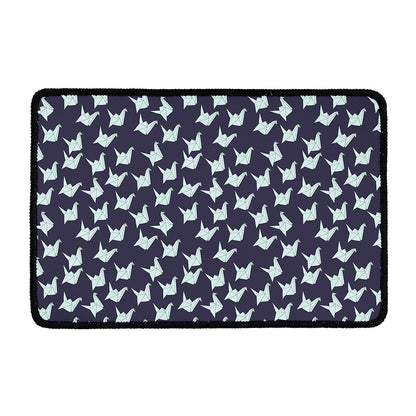 Blue Origami Crane Pattern Print Kitchen Mat