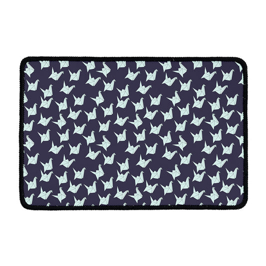 Blue Origami Crane Pattern Print Kitchen Mat