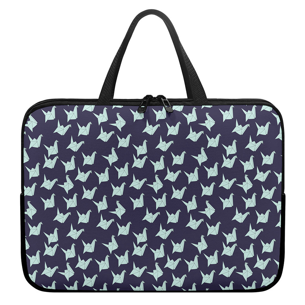 Blue Origami Crane Pattern Print Laptop Sleeve With Handle
