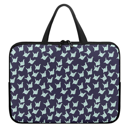 Blue Origami Crane Pattern Print Laptop Sleeve With Handle