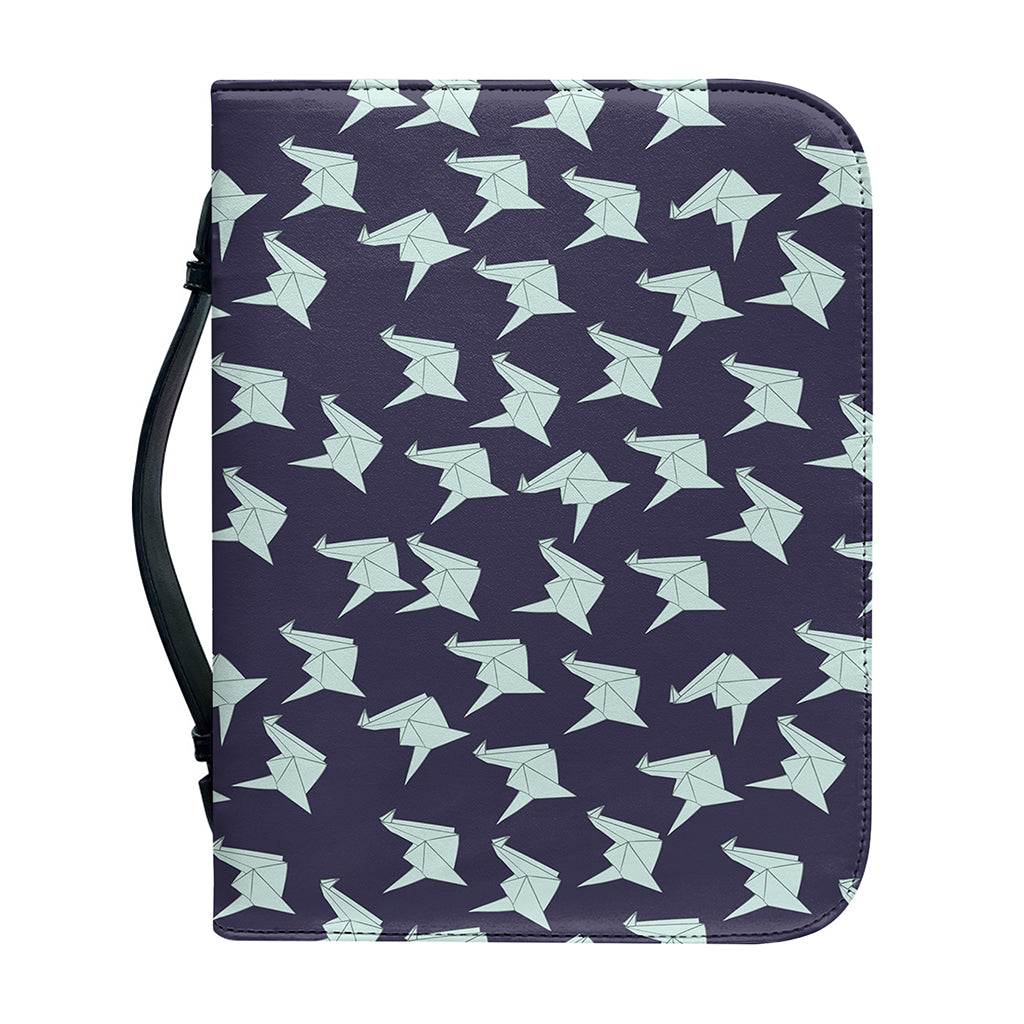 Blue Origami Crane Pattern Print Leather Bible Cover