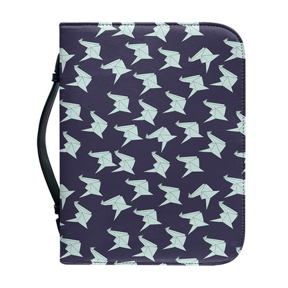 Blue Origami Crane Pattern Print Leather Bible Cover