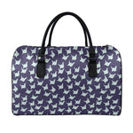 Blue Origami Crane Pattern Print Leather Duffle Bag