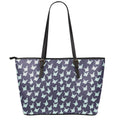 Blue Origami Crane Pattern Print Leather Tote Bag With Zipper