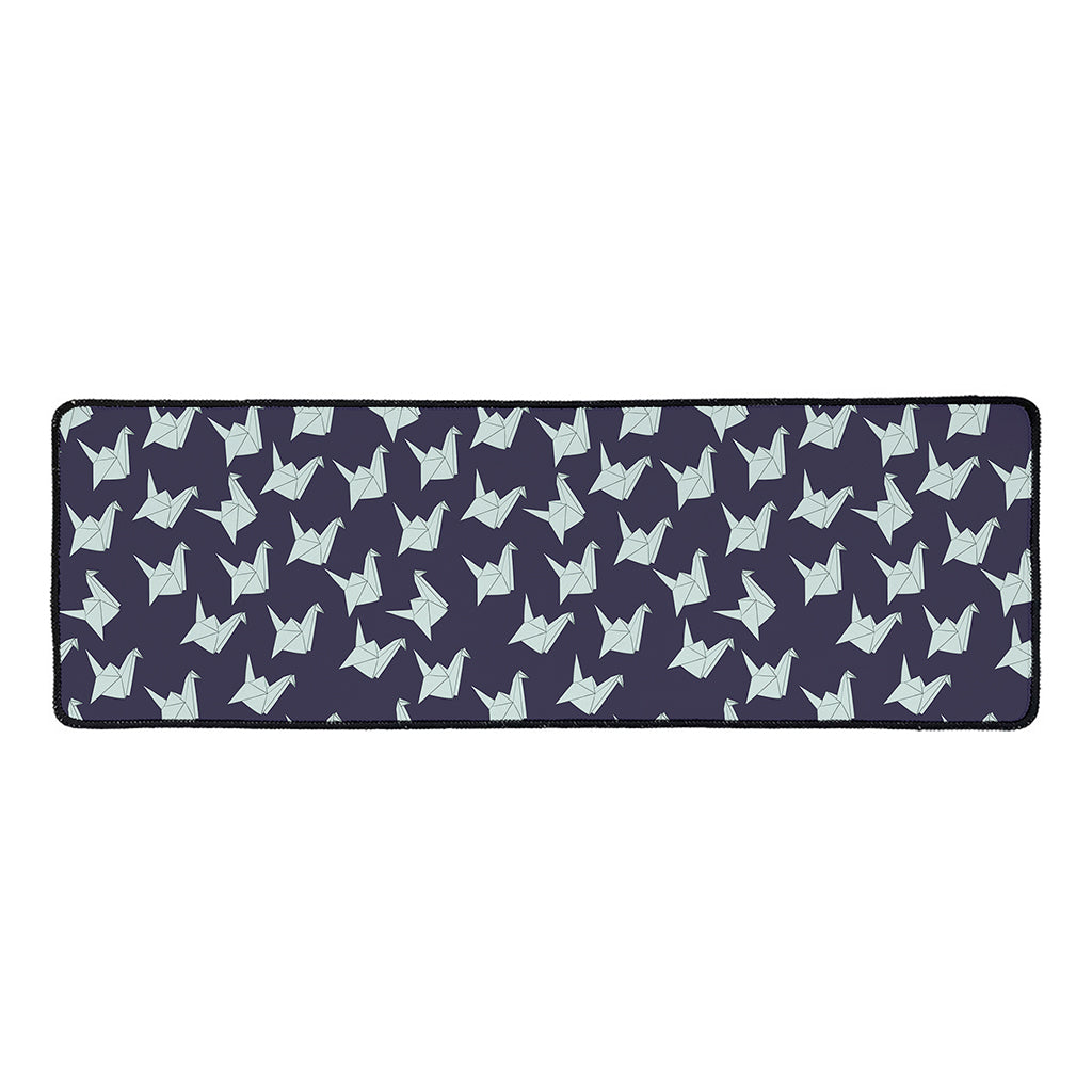 Blue Origami Crane Pattern Print Long Kitchen Mat