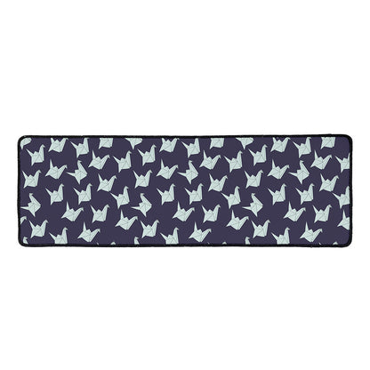 Blue Origami Crane Pattern Print Long Kitchen Mat