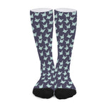 Blue Origami Crane Pattern Print Long Socks