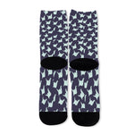 Blue Origami Crane Pattern Print Long Socks