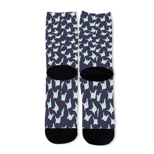 Blue Origami Crane Pattern Print Long Socks