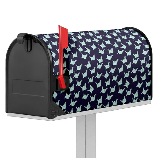 Blue Origami Crane Pattern Print Mailbox Cover
