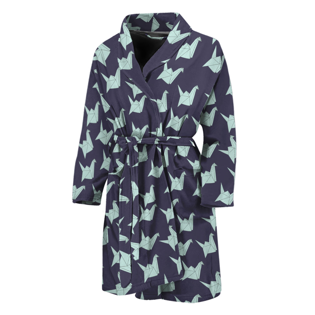 Blue Origami Crane Pattern Print Men's Bathrobe