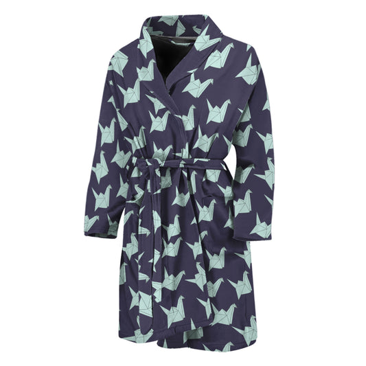 Blue Origami Crane Pattern Print Men's Bathrobe