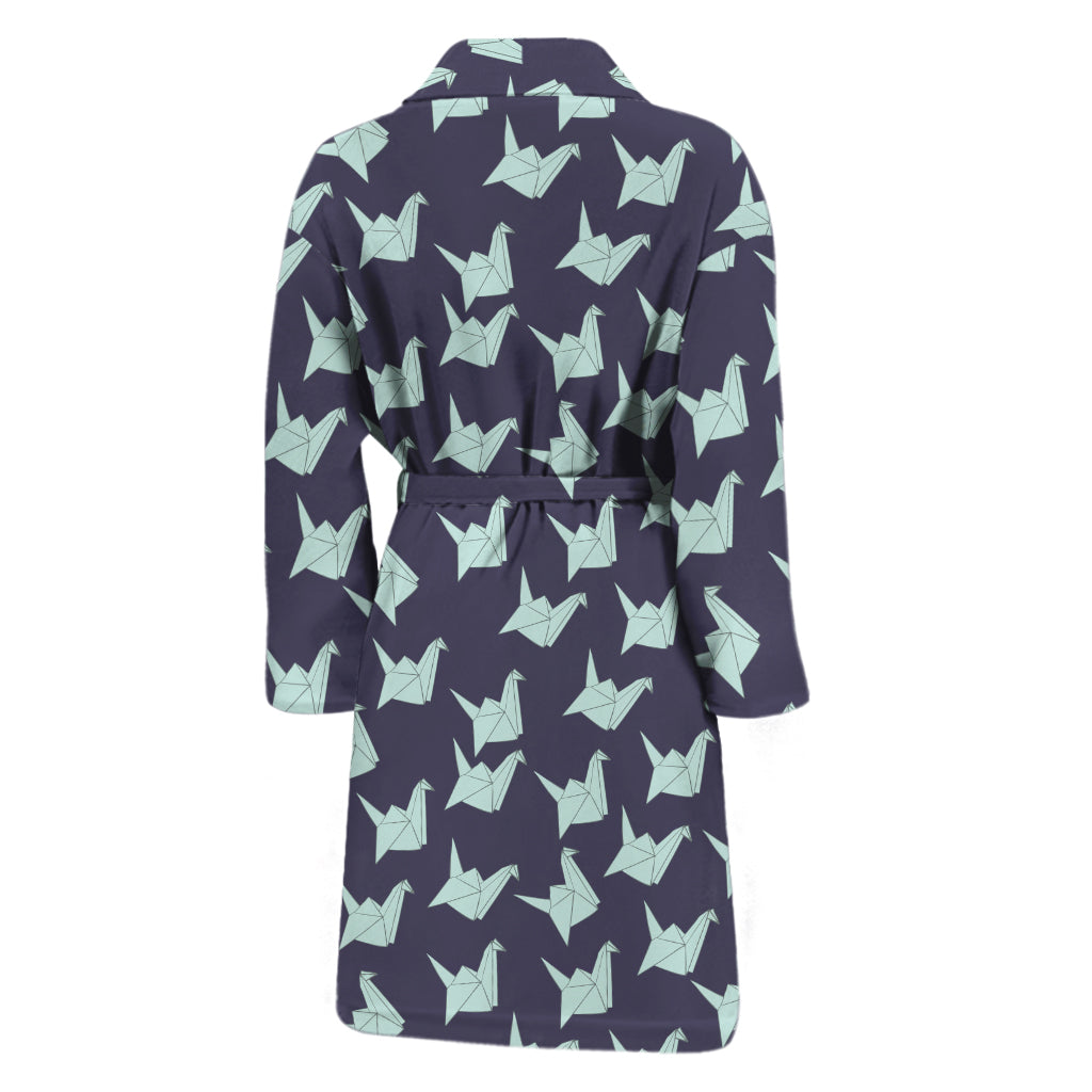 Blue Origami Crane Pattern Print Men's Bathrobe