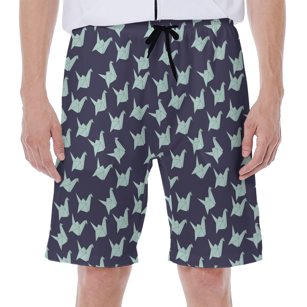 Blue Origami Crane Pattern Print Men's Beach Shorts