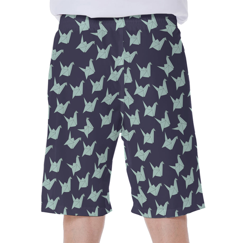 Blue Origami Crane Pattern Print Men's Beach Shorts