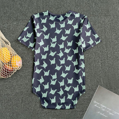 Blue Origami Crane Pattern Print Men's Bodysuit
