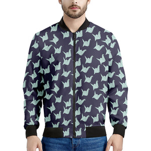 Blue Origami Crane Pattern Print Men's Bomber Jacket