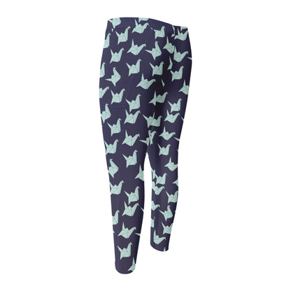 Blue Origami Crane Pattern Print Men's Compression Pants