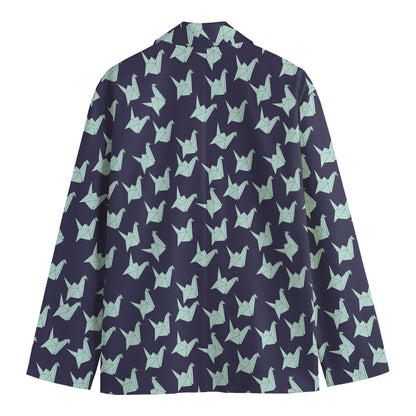 Blue Origami Crane Pattern Print Men's Cotton Blazer