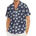 Blue Origami Crane Pattern Print Men's Deep V-Neck Shirt