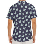 Blue Origami Crane Pattern Print Men's Deep V-Neck Shirt
