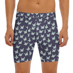 Blue Origami Crane Pattern Print Men's Long Boxer Briefs