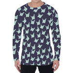 Blue Origami Crane Pattern Print Men's Long Sleeve T-Shirt